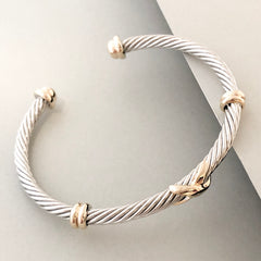 Stack It Up Bracelet Cuff- Two Tone Criss-Cross