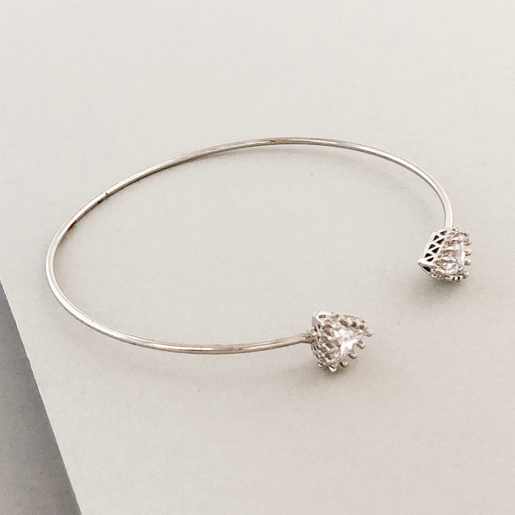Dainty Pavé Arrow Cuff Bracelet- Silver
