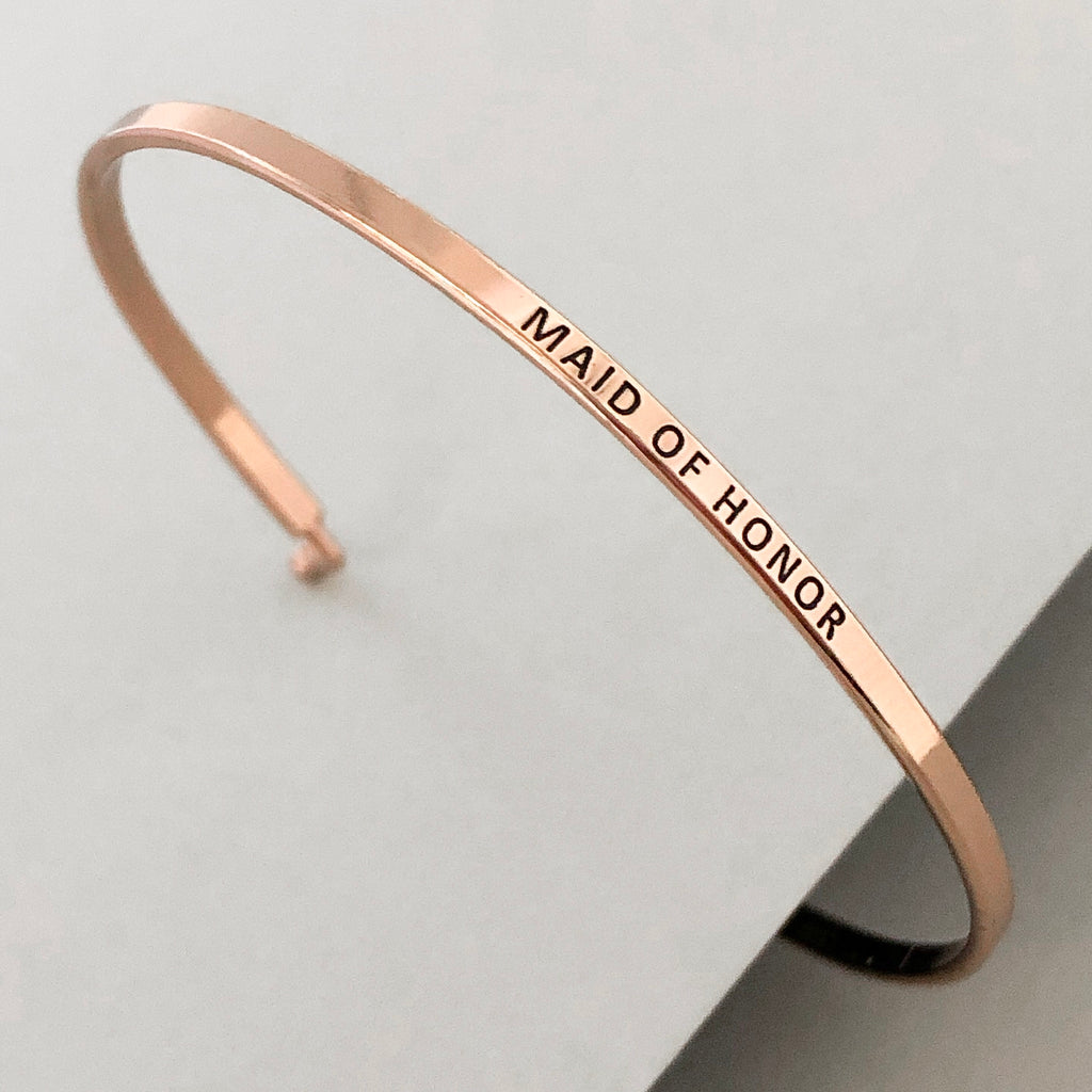 'Maid Of Honor' Dainty Bangle Bracelet-Rose Gold