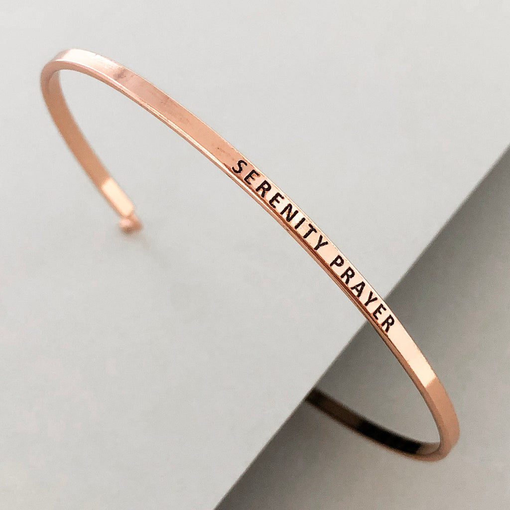 'Serenity Prayer' Dainty Bangle Bracelet-Rose Gold