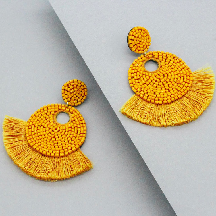Mini Josie Beaded Tassel Earrings- Yellow