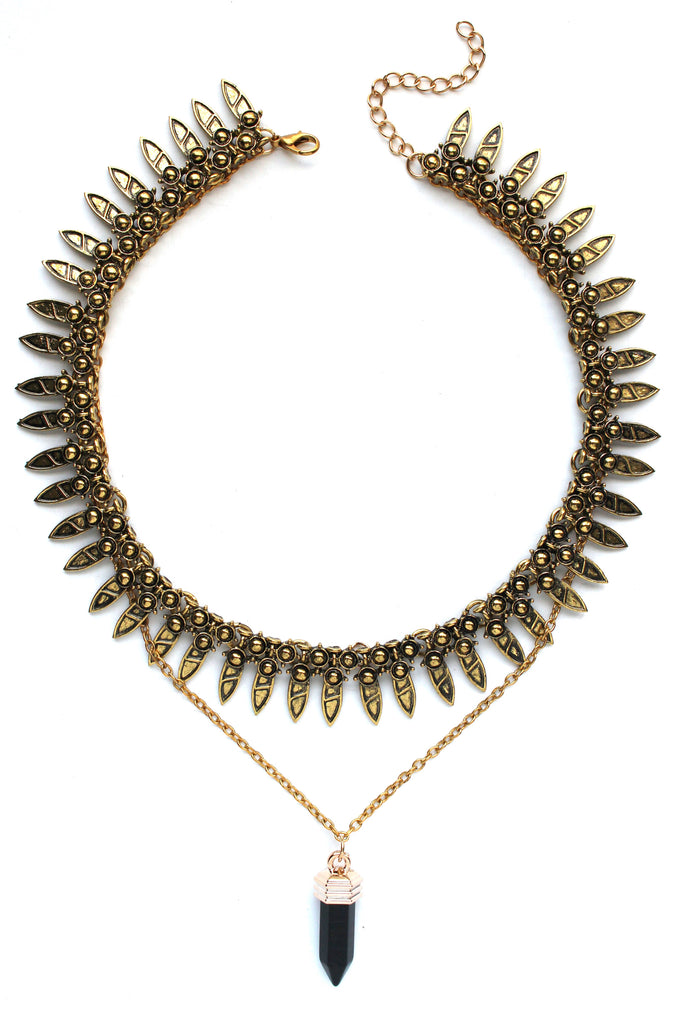 Saffron Metal Layered Choker Necklace Set- Gold