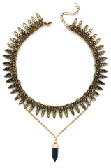 Saffron Metal Layered Choker Necklace Set- Gold