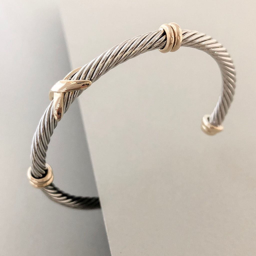 Stack It Up Bracelet Cuff- Two Tone Criss-Cross