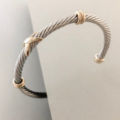 Stack It Up Bracelet Cuff- Two Tone Criss-Cross