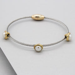 Stack It Up Wire Bangle Bracelet- Pearl Studs