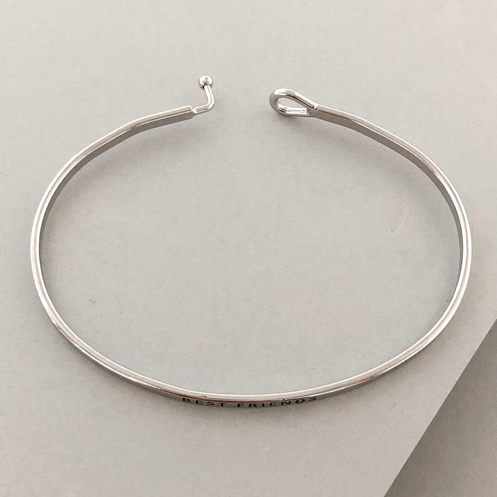 'Best Friends' Dainty Bangle Bracelet- Silver