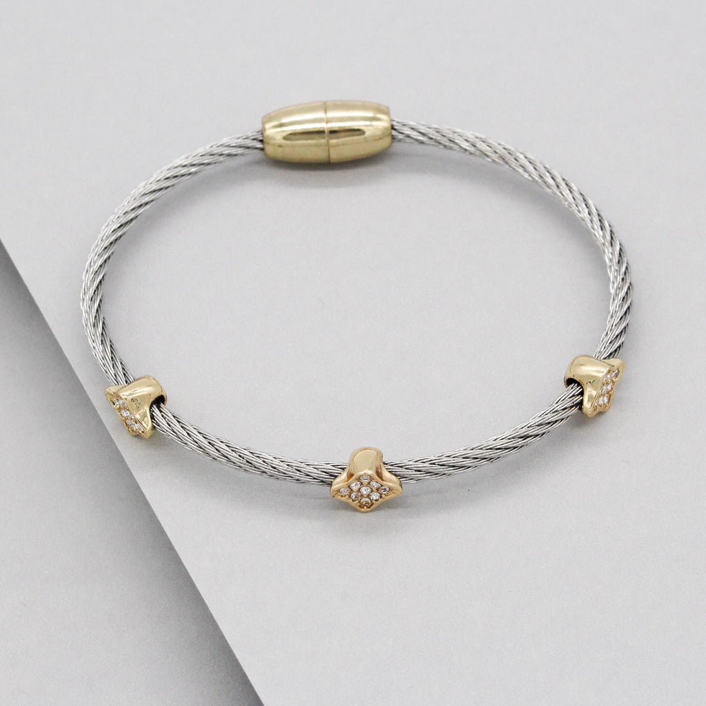 Stack It Up Wire Bangle Bracelet- Pavé Clover Leaf