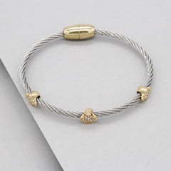 Stack It Up Wire Bangle Bracelet- Pavé Clover Leaf