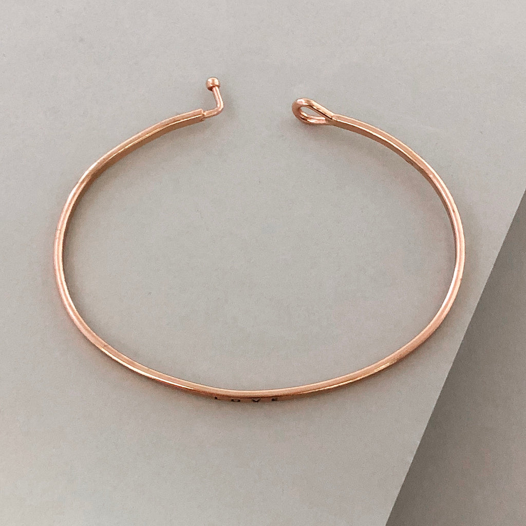 'Love' Dainty Bangle Bracelet-Rose Gold