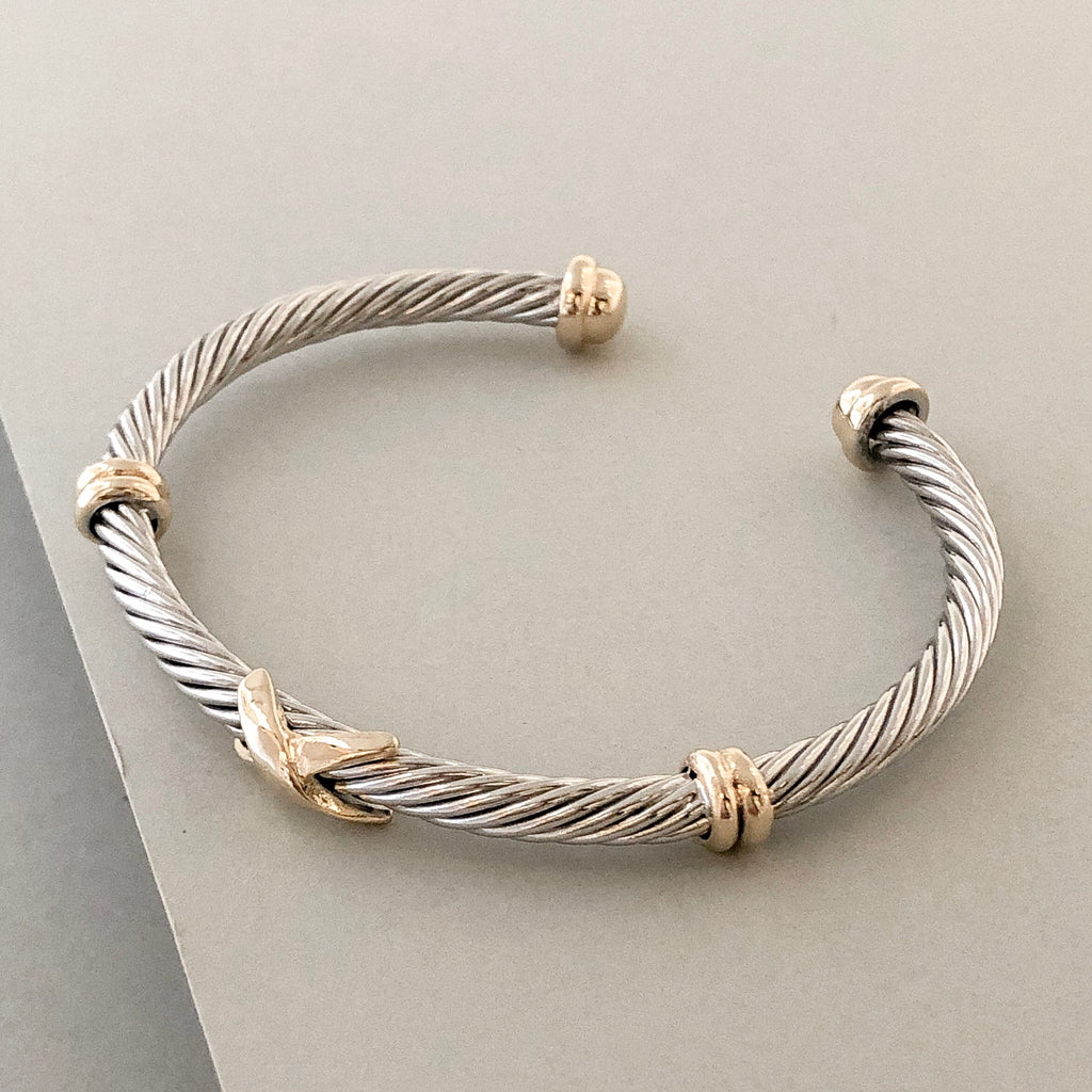 Stack It Up Bracelet Cuff- Two Tone Criss-Cross