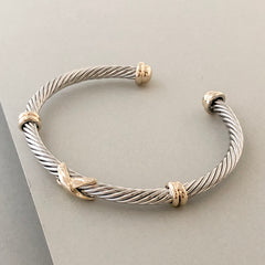 Stack It Up Bracelet Cuff- Two Tone Criss-Cross