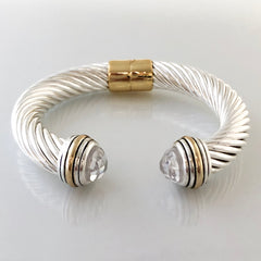 Stack It Up Thick Bracelet Cuff- Jeweled Crystal Clear Stone