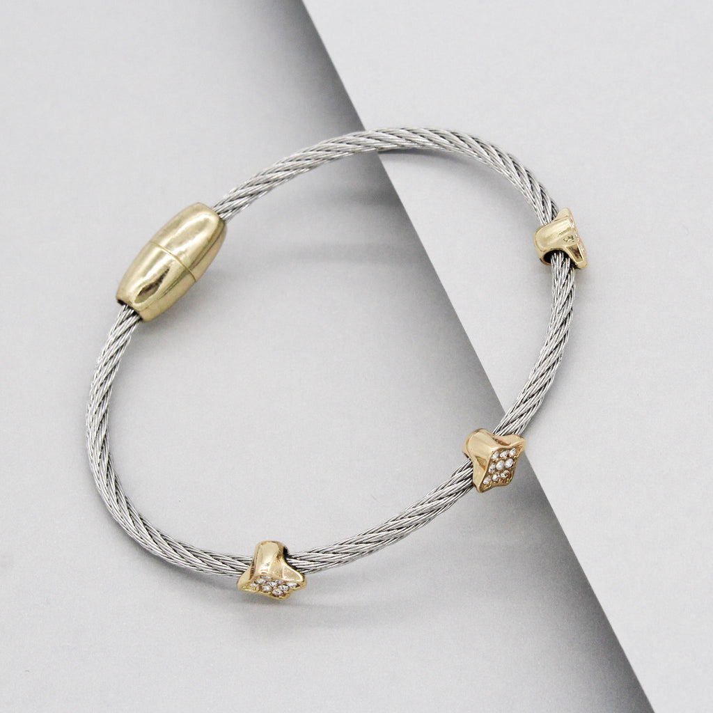 Stack It Up Wire Bangle Bracelet- Pavé Clover Leaf