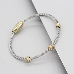 Stack It Up Wire Bangle Bracelet- Pavé Clover Leaf