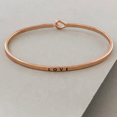 'Love' Dainty Bangle Bracelet-Rose Gold