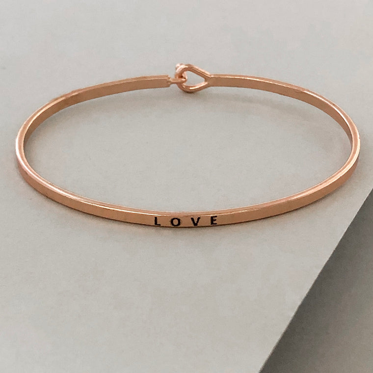 'Love' Dainty Bangle Bracelet-Rose Gold