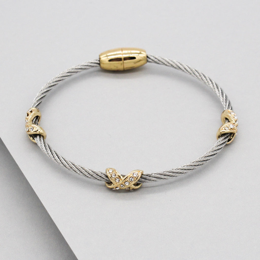 Stack It Up Wire Bangle Bracelet- Pavé Criss Cross