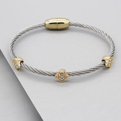 Stack It Up Wire Bangle Bracelet- Pavé Clover Leaf