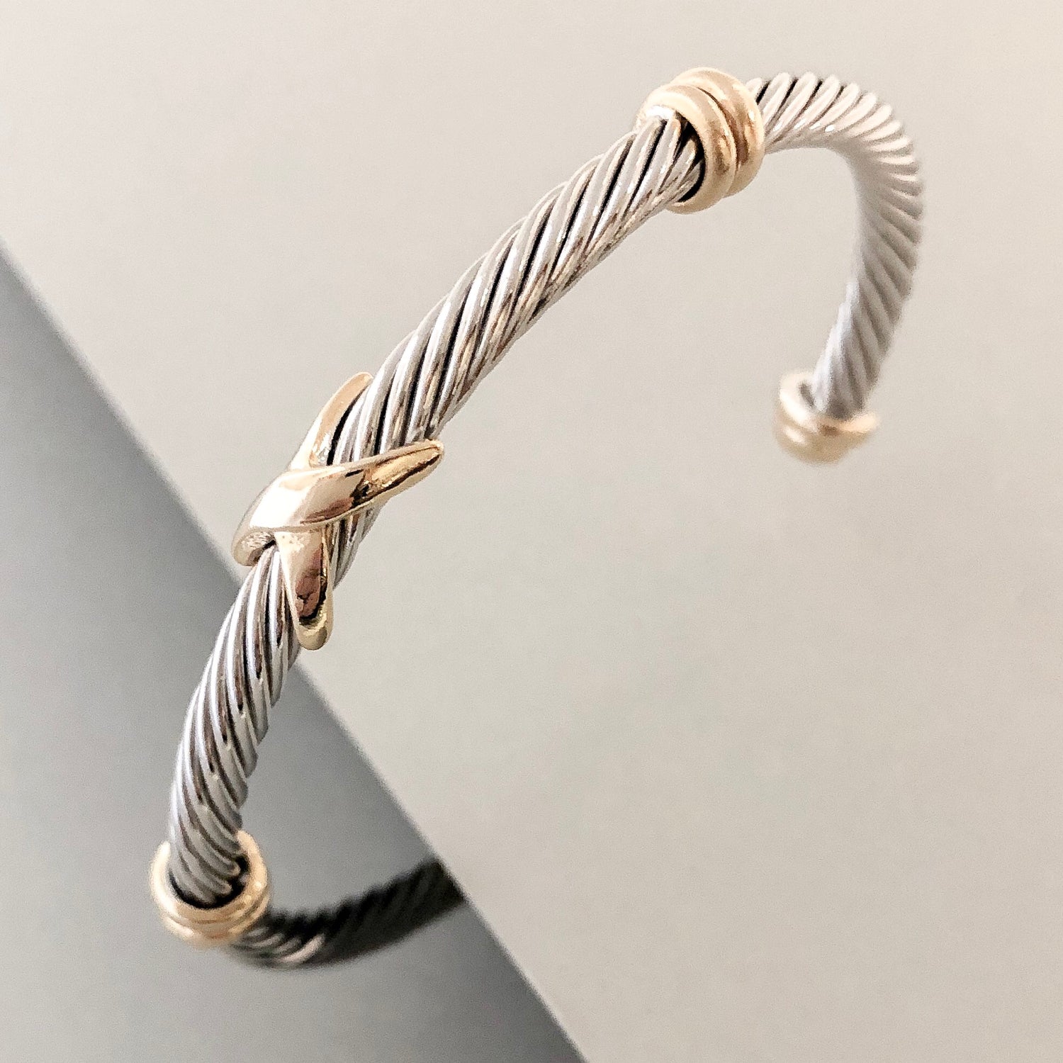 Stack It Up Bracelet Cuff- Two Tone Criss-Cross