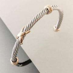 Stack It Up Bracelet Cuff- Two Tone Criss-Cross