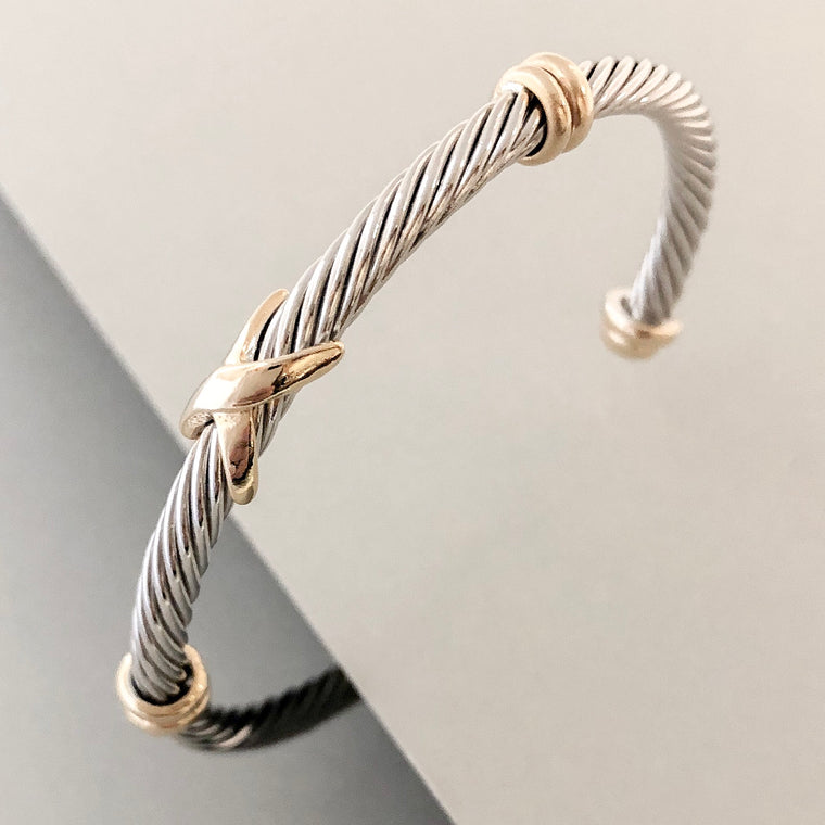 Stack It Up Bracelet Cuff- Two Tone Criss-Cross