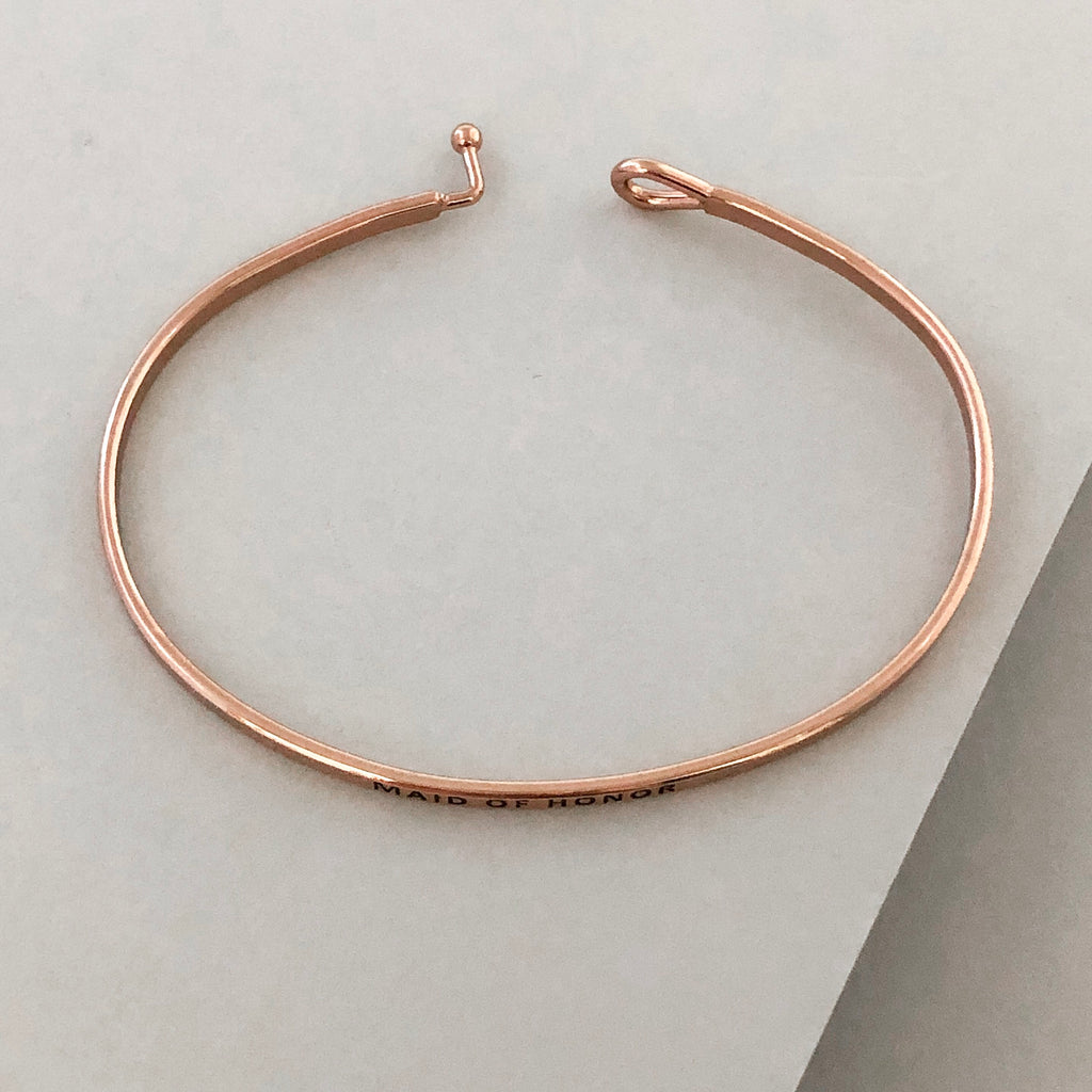 'Maid Of Honor' Dainty Bangle Bracelet-Rose Gold