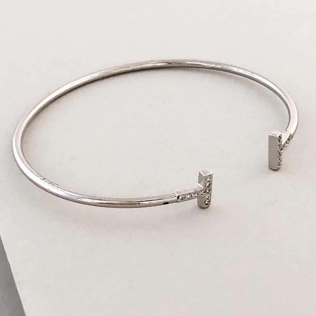 Delicate T Cuff Bracelet- Silver