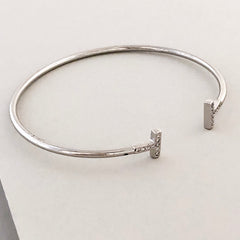 Delicate T Cuff Bracelet- Silver