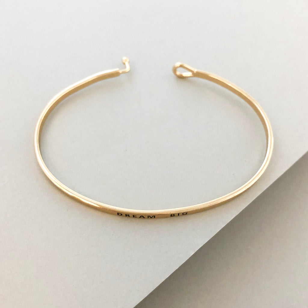 'Dream Big' Dainty Bangle Bracelet- Gold