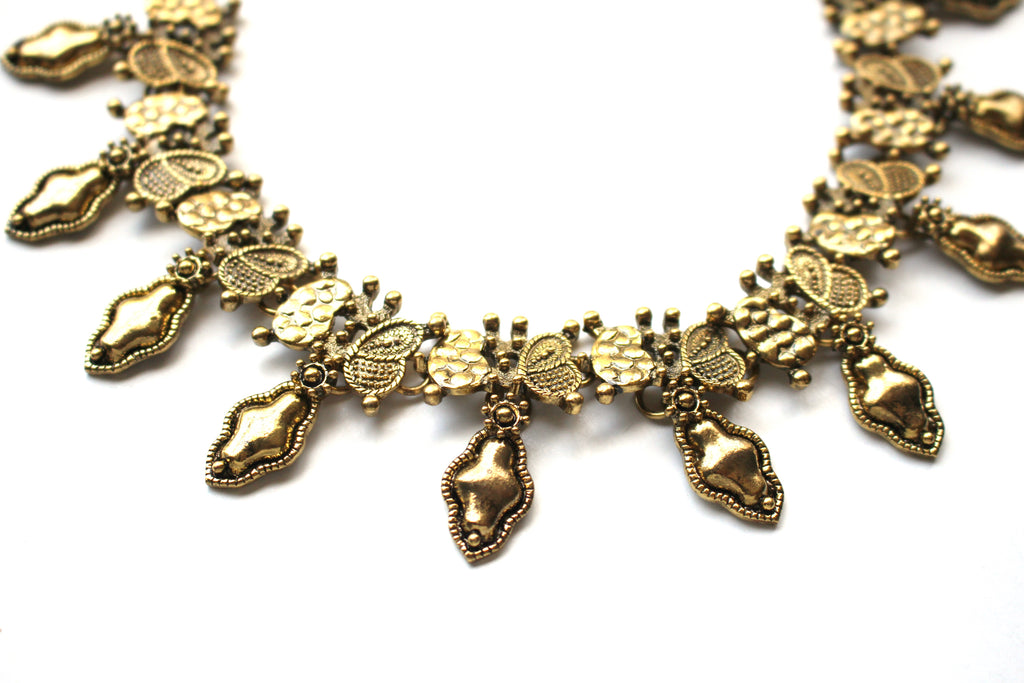 Saffron Metal Layered Choker Necklace Set- Gold