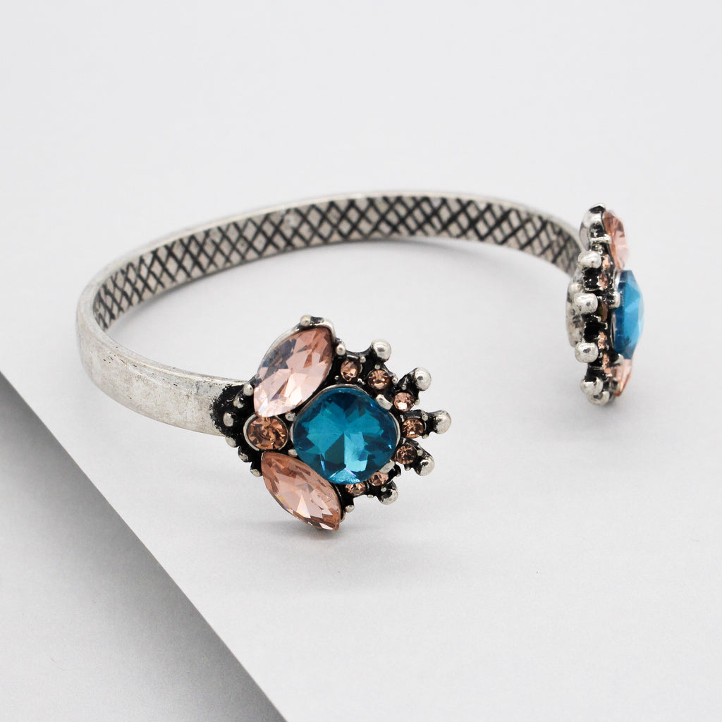 Maya Crystal Cuff Bracelet- Silver