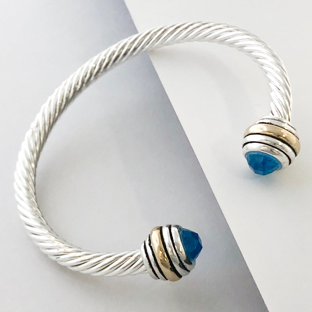 Stack It Up Bracelet Cuff- Jeweled Turquoise Blue Stone