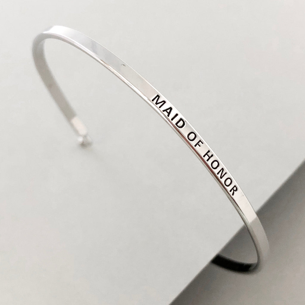 'Maid Of Honor' Dainty Bangle Bracelet-Silver