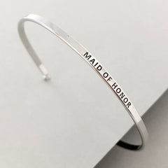 'Maid Of Honor' Dainty Bangle Bracelet-Silver