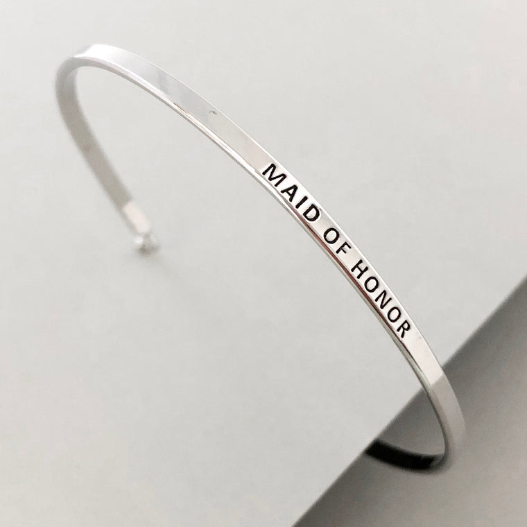 'Maid Of Honor' Dainty Bangle Bracelet-Silver