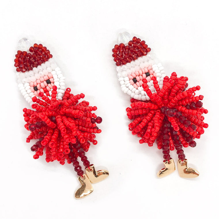 Santa Pom Beaded Fringe Earrings