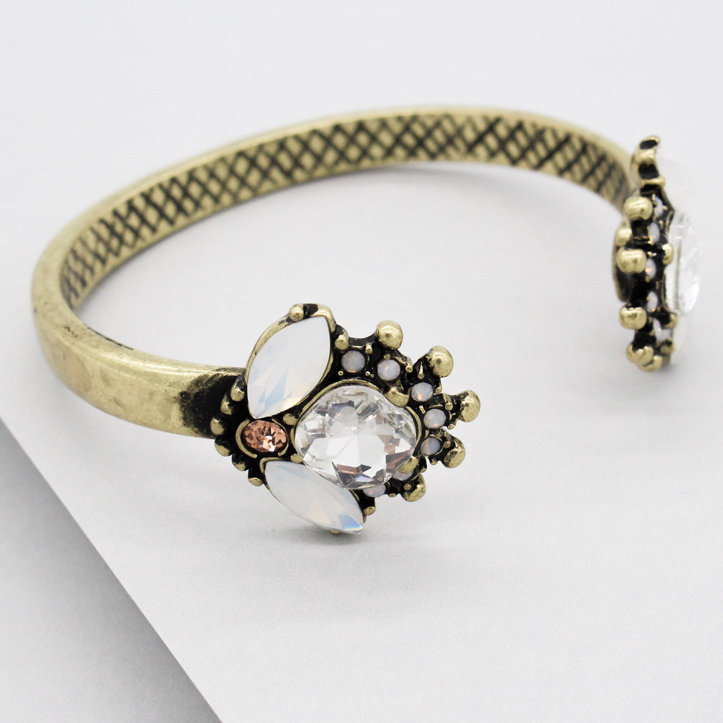 Maya Crystal Cuff Bracelet- Brass