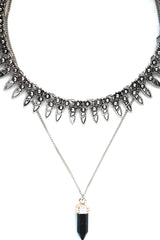 Saffron Metal Layered Choker Necklace Set- Silver