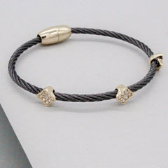 Stack It Up Wire Bangle Bracelet- Gunmetal / Pavé Clover Leaf