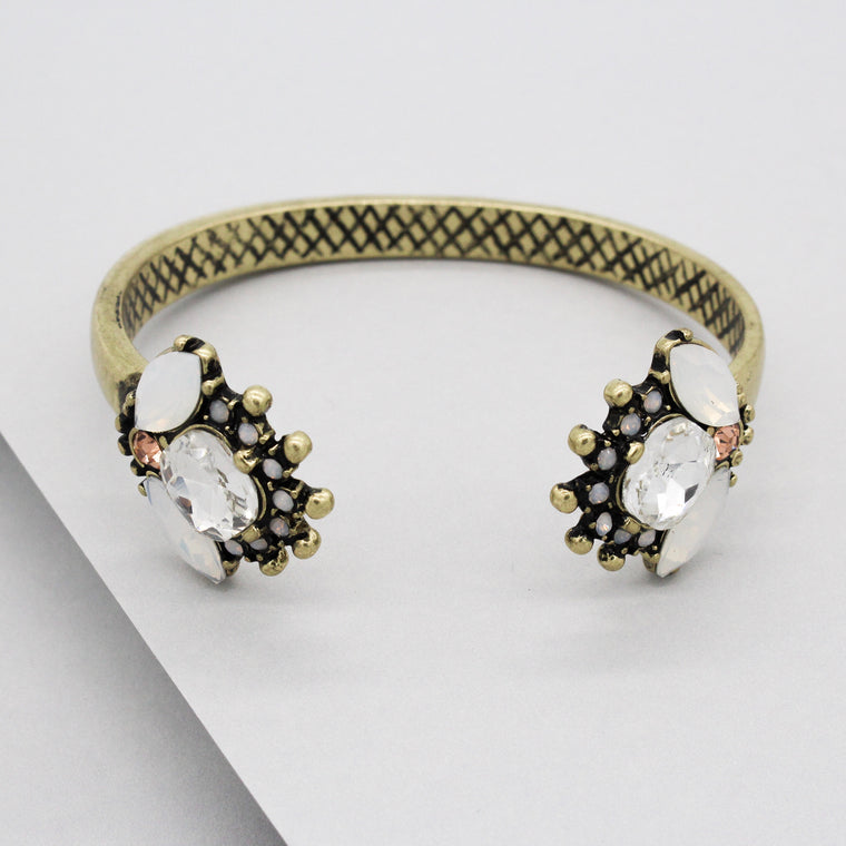 Maya Crystal Cuff Bracelet- Brass