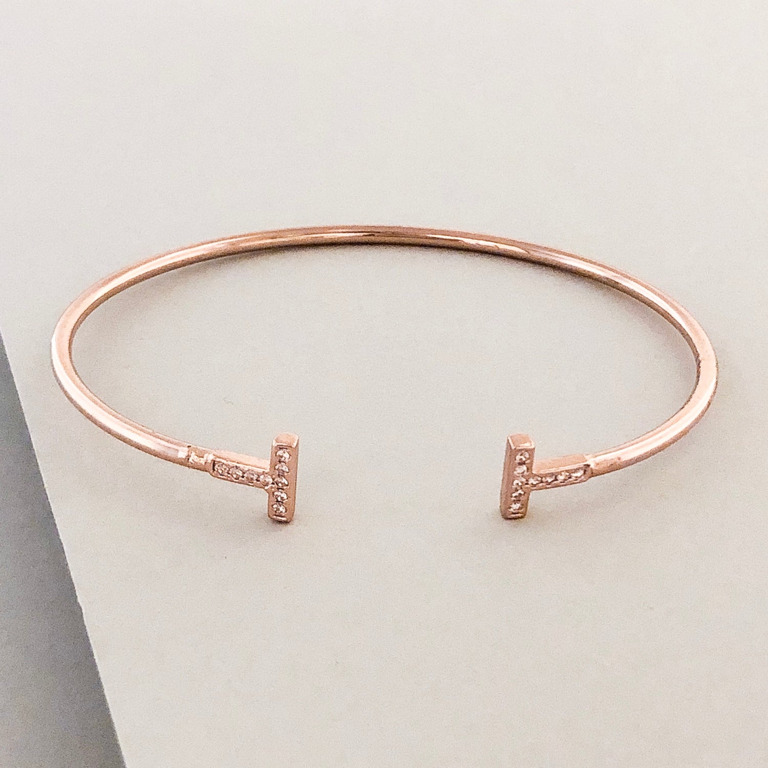 Delicate T Cuff Bracelet- Rose Gold