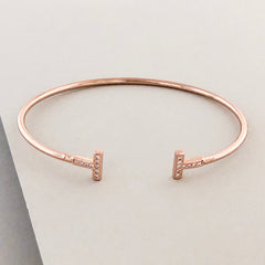 Delicate T Cuff Bracelet- Rose Gold