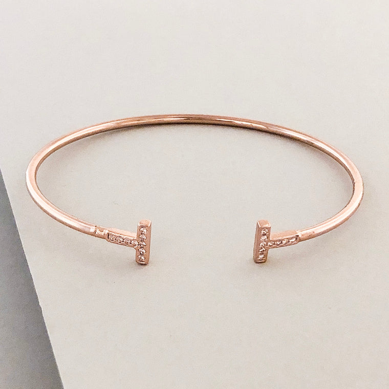 Delicate T Cuff Bracelet- Rose Gold