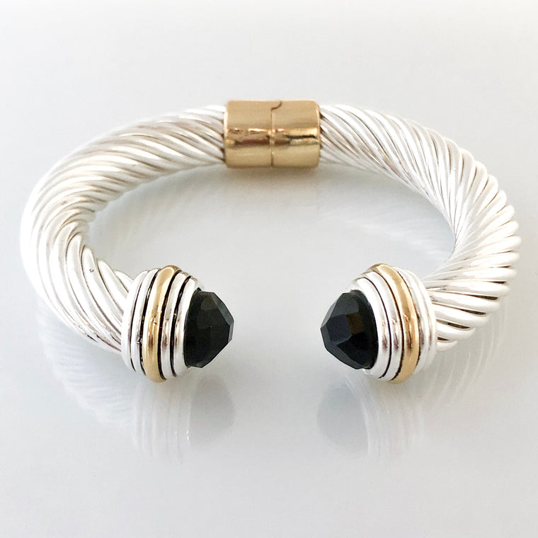 Stack It Up Thick Bracelet Cuff- Jeweled Black Stone