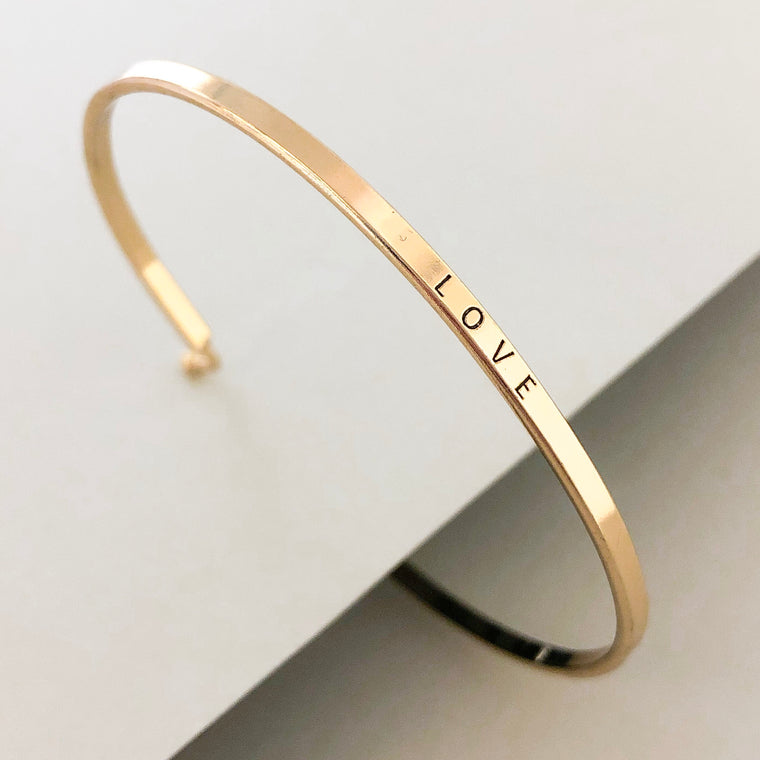 'Love' Dainty Bangle Bracelet-Gold