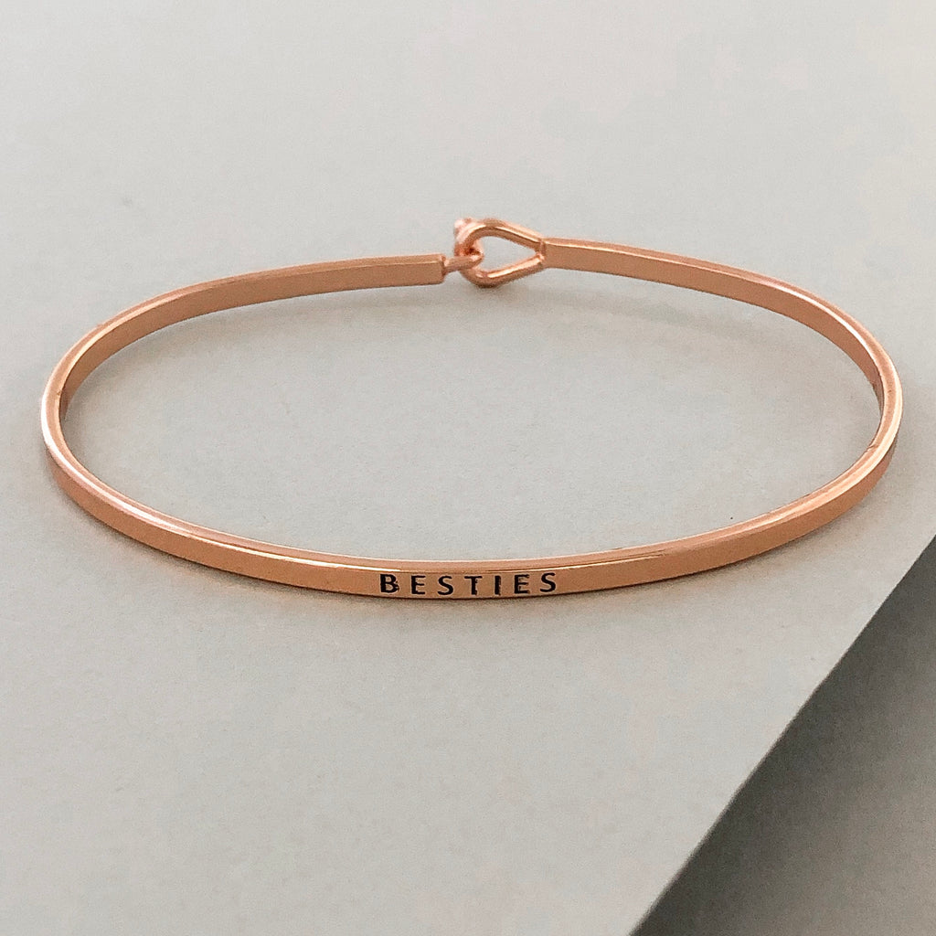 'Besties' Dainty Bangle Bracelet-Rose Gold