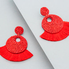 Mini Josie Beaded Tassel Earrings- Red