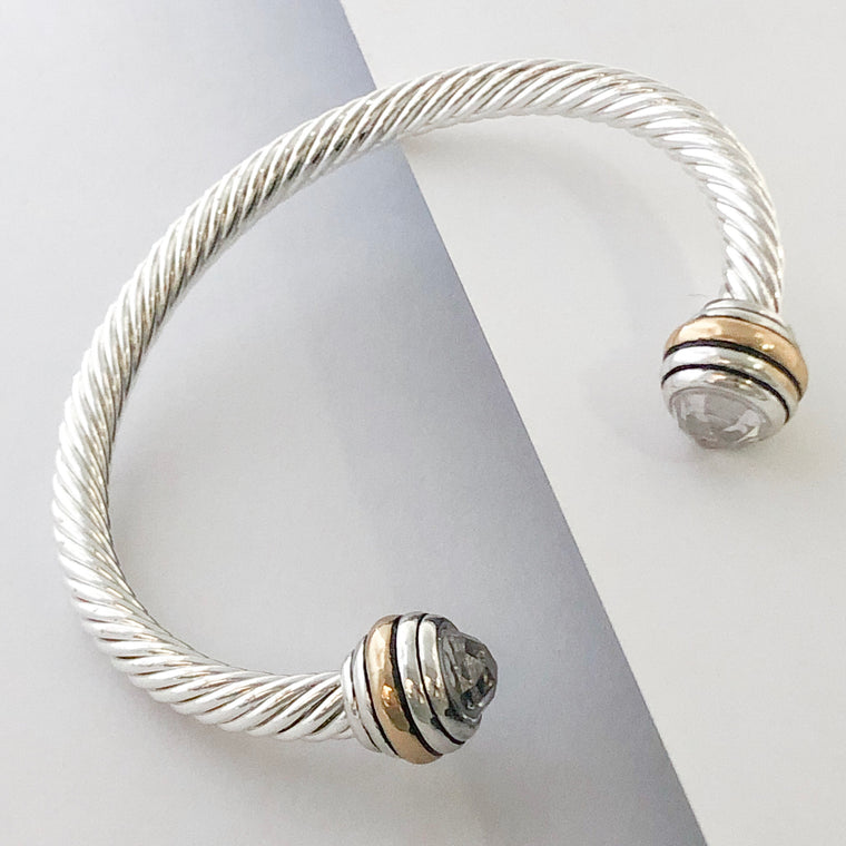 Stack It Up Bracelet Cuff- Jeweled Crystal Clear Stone