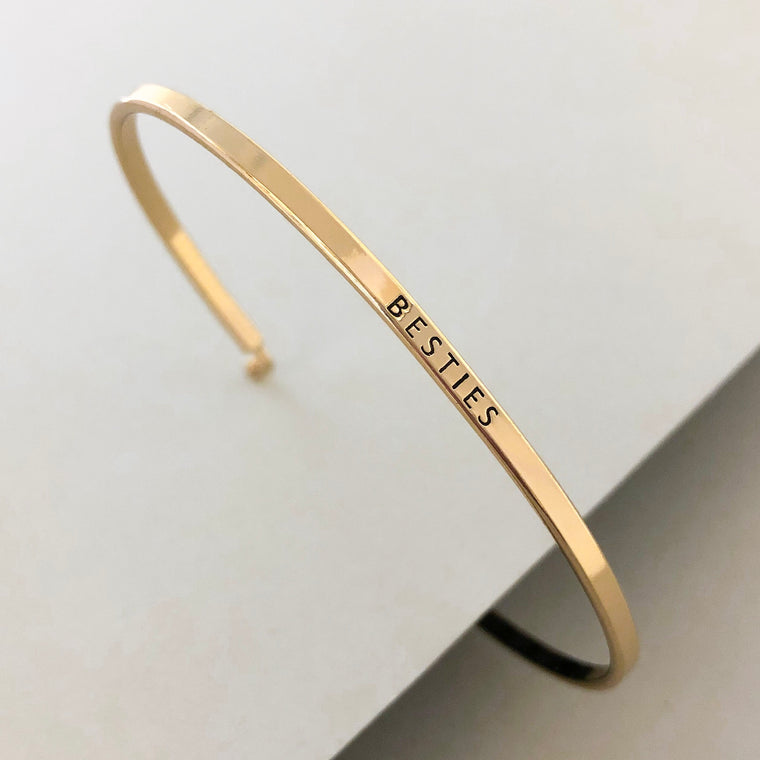'Besties' Dainty Bangle Bracelet-Gold